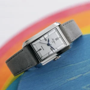 Rectangular Automatic Watch with Sapphire Crystal and Leather Strap