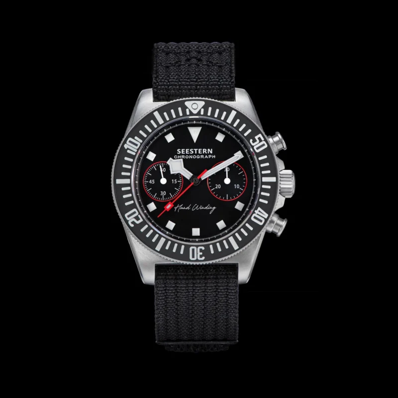 Vintage-Inspired Mechanical Chronograph Watch with Sapphire Crystal and Nylon Strap - Image 8