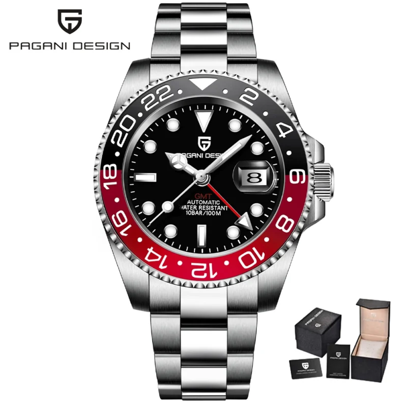 GMT Automatic Watch with Left Crown Sapphire Crystal and Stainless Steel Bracelet - Image 16