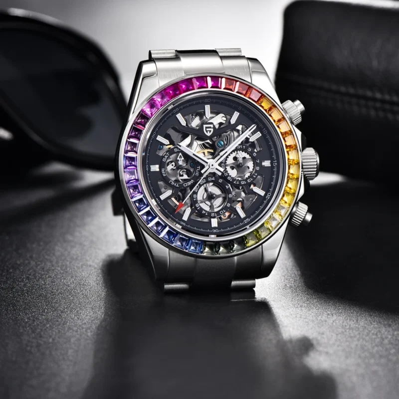 Luxury Skeleton Automatic Watch with Sapphire Crystal and Stainless Steel Bracelet - Image 4