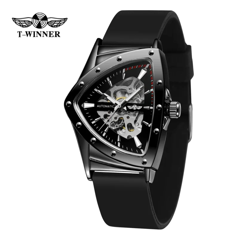 Triangle Skeleton Automatic Watch with Luminous Dial and Luxury Rubber Strap - Image 13