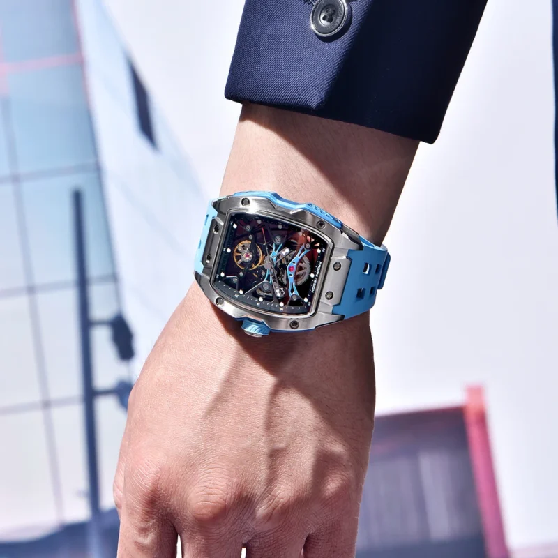 Luxury Skeleton Automatic Watch with Sapphire Crystal and Rubber Strap - Image 5