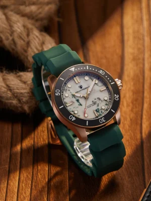 Luxury Bronze Automatic Dive Watch with Natural Marble Pattern Dial and Sapphire Crystal