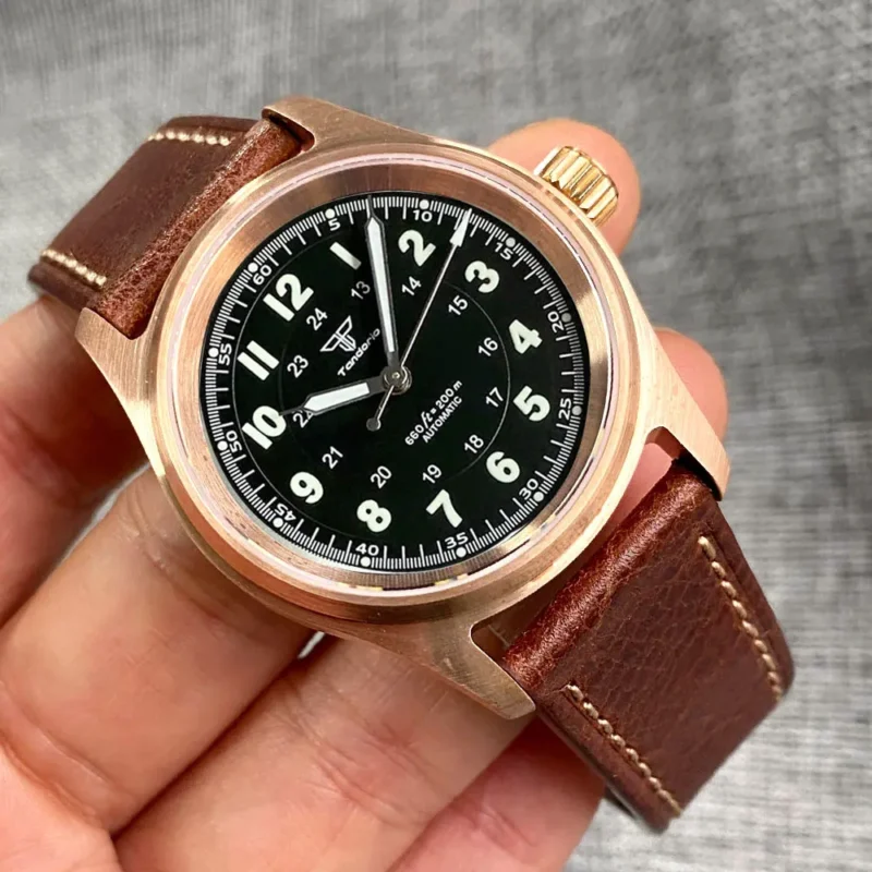 Vintage Bronze 36mm Automatic Pilot Watch with Sapphire Crystal and Leather Strap - Image 24