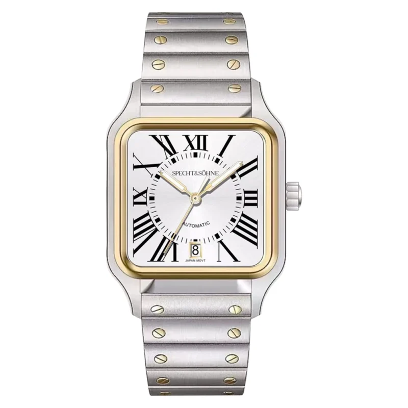 Tonneau Automatic Watch with Complete Calendar Sapphire Crystal PVD Gold Stainless Steel Bracelet - Image 11