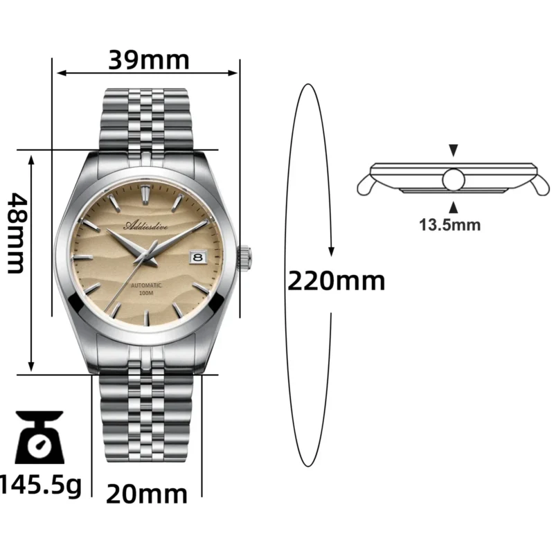 Classic Desert Dial NH35A Automatic Watch with Sapphire Crystal and Stainless Steel Bracelet - Image 6