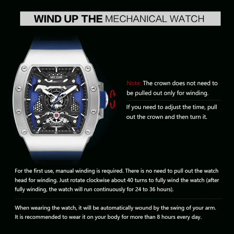 Skeleton Automatic Mechanical Watch with Luminous Dial and Silicone Strap - Image 6