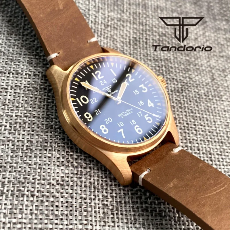 Bronze Automatic Dive Watch 200M Water Resistant with Sapphire Crystal and Leather Strap - Image 6