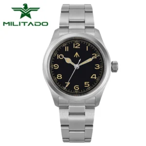 Vintage Military Field Quartz Watch with Double Sapphire Crystal and C3 BGW-9 Luminous Dial