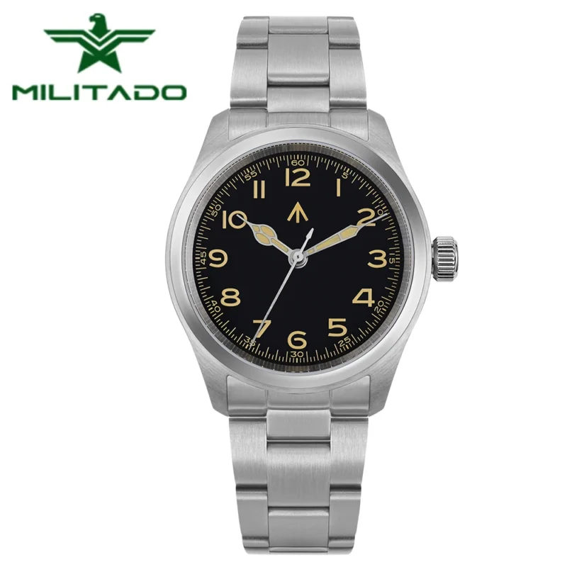 Vintage Military Field Quartz Watch with Double Sapphire Crystal and C3 BGW-9 Luminous Dial