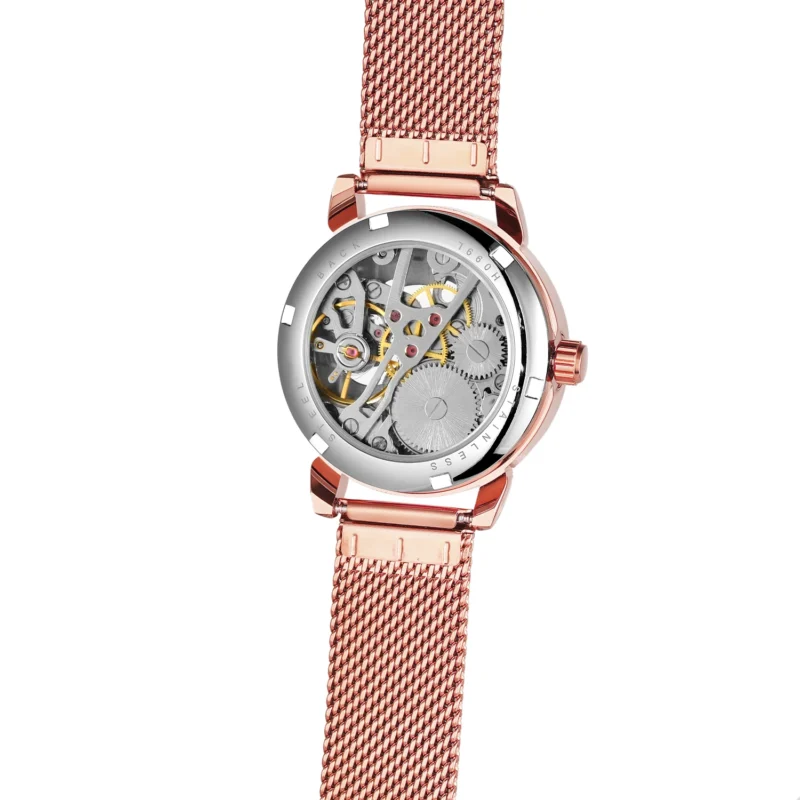 Ladies Luxury Skeleton Mechanical Watch with Stainless Steel Bracelet - Image 6