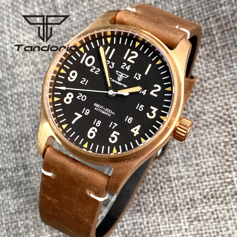 Bronze Automatic Dive Watch 200M Water Resistant with Sapphire Crystal and Leather Strap - Image 7