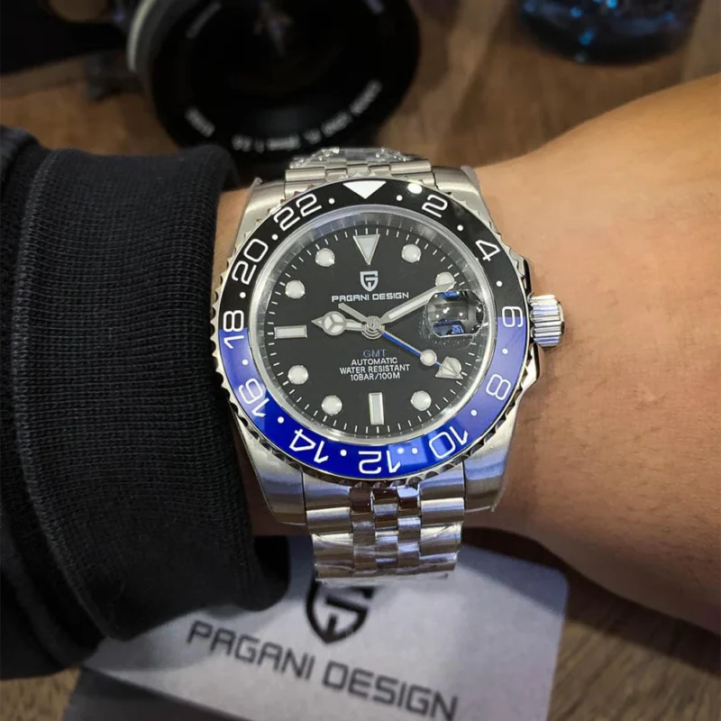 GMT Automatic Watch with Left Crown Sapphire Crystal and Stainless Steel Bracelet - Image 5