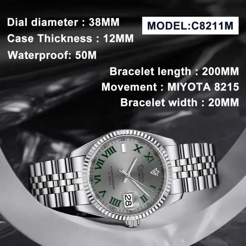 Classic Business Automatic Watch with Sapphire Crystal and Stainless Steel Bracelet - Image 2