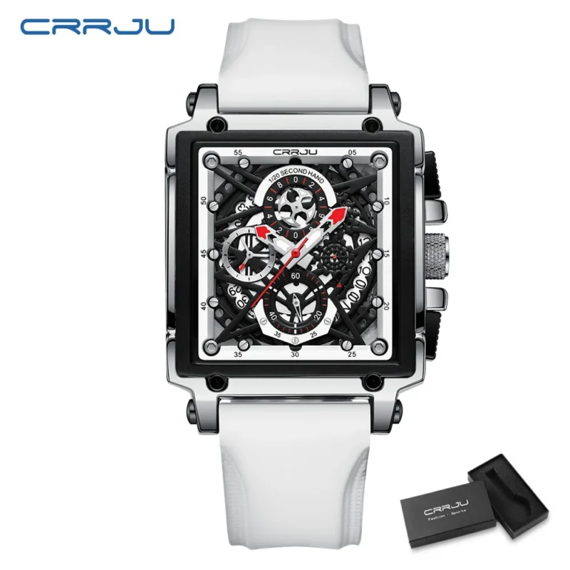 Square Chronograph Quartz Watch with Hollow Design and Silicone Strap - Image 9