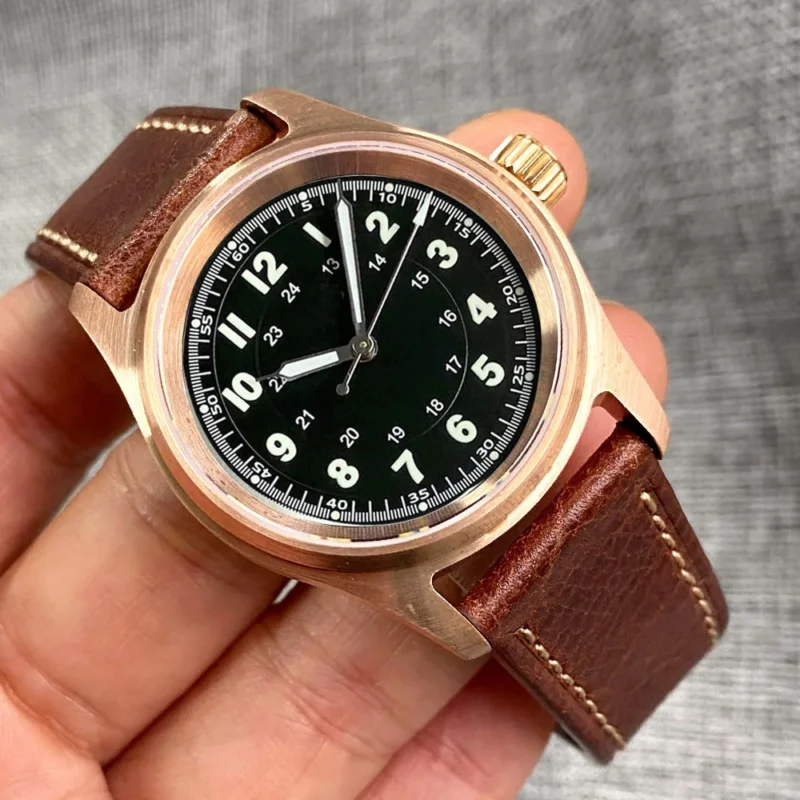 Vintage Bronze 36mm Automatic Pilot Watch with Sapphire Crystal and Leather Strap - Image 25