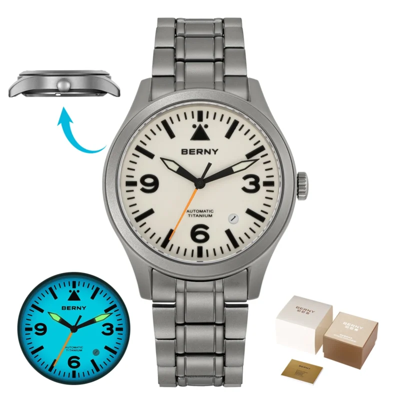 Professional Pilot Automatic Titanium Watch with Sapphire Crystal and Super Luminous Dial - Image 12