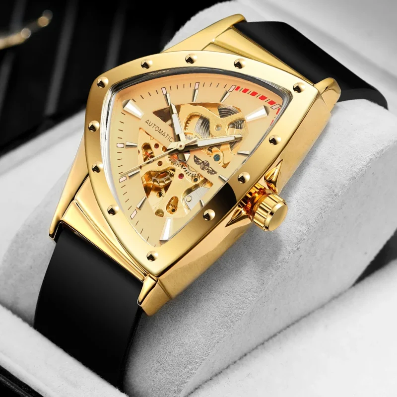 Triangle Skeleton Automatic Watch with Luminous Dial and Luxury Rubber Strap - Image 2