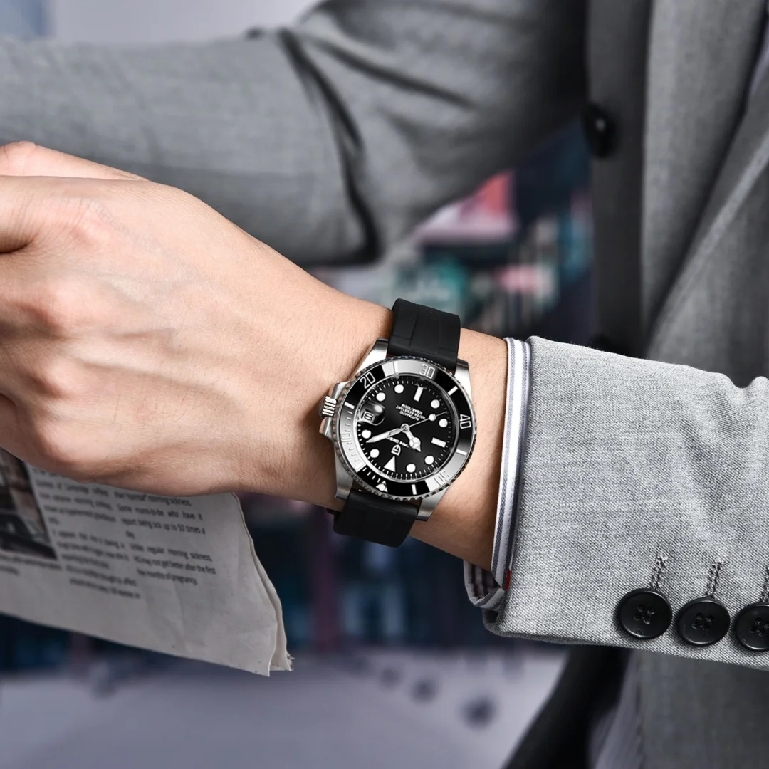 Professional automatic dive watch with chronograph functionality showcasing the complex dial layout