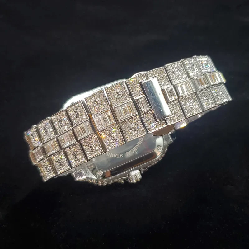 Square Diamond Iced Out Quartz Watch with Stainless Steel Bracelet - Image 5