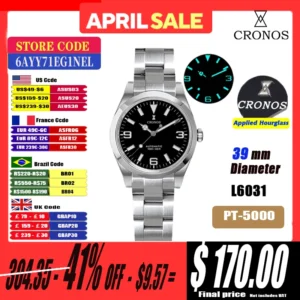 Professional Automatic Dive Watch with Sapphire Crystal and Stainless Steel Bracelet