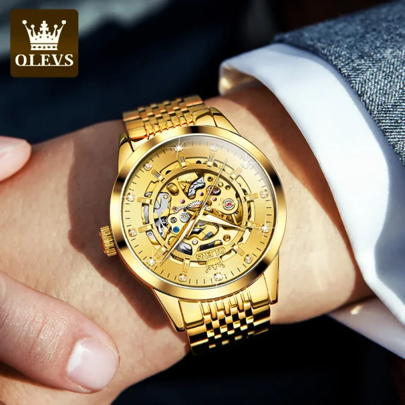 Luxury Skeleton Automatic Watch with Stainless Steel Case and Luminous Display - Image 5