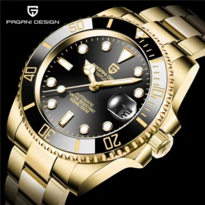 Professional Automatic Dive Watch with Sapphire Crystal and Stainless Steel Bracelet