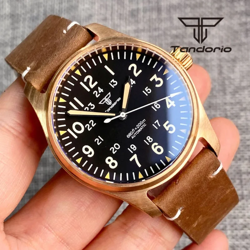 Bronze Automatic Dive Watch 200M Water Resistant with Sapphire Crystal and Leather Strap - Image 2