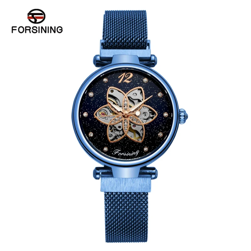 Starry Sky Open Heart Automatic Watch with Rose Gold Case and Stainless Steel Bracelet - Image 8