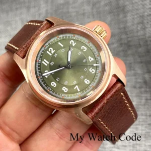 Vintage Bronze 36mm Automatic Pilot Watch with Sapphire Crystal and Leather Strap