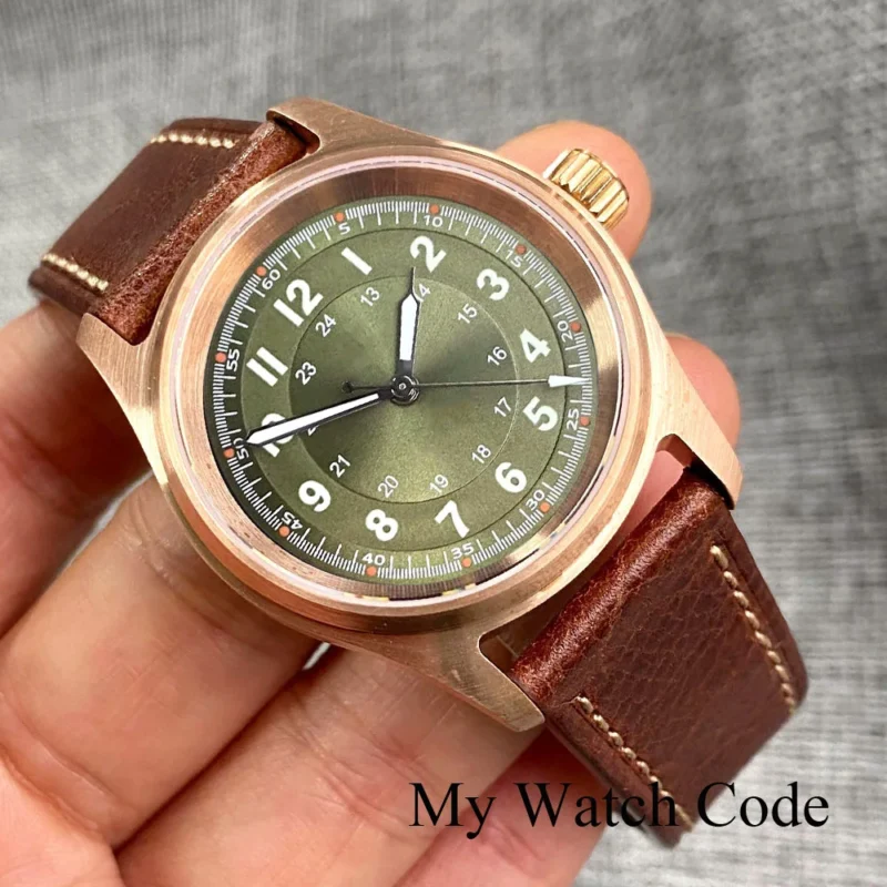 Vintage Bronze 36mm Automatic Pilot Watch with Sapphire Crystal and Leather Strap