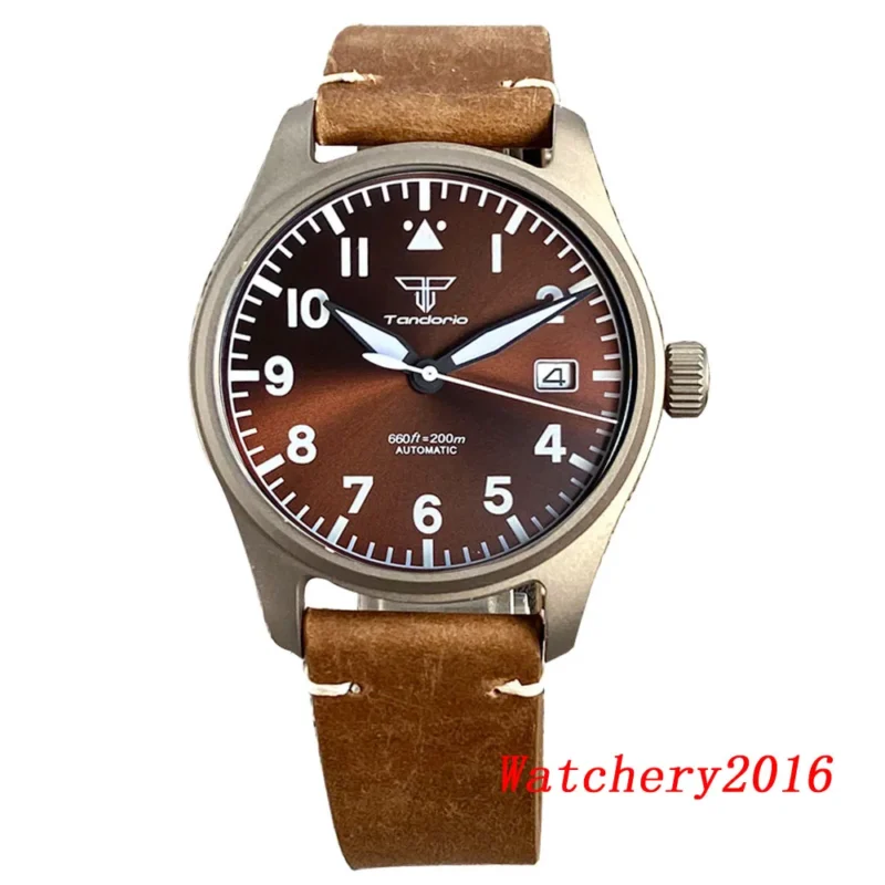 Professional Titanium Automatic Dive Watch with Sapphire Crystal and Leather Strap - Image 9
