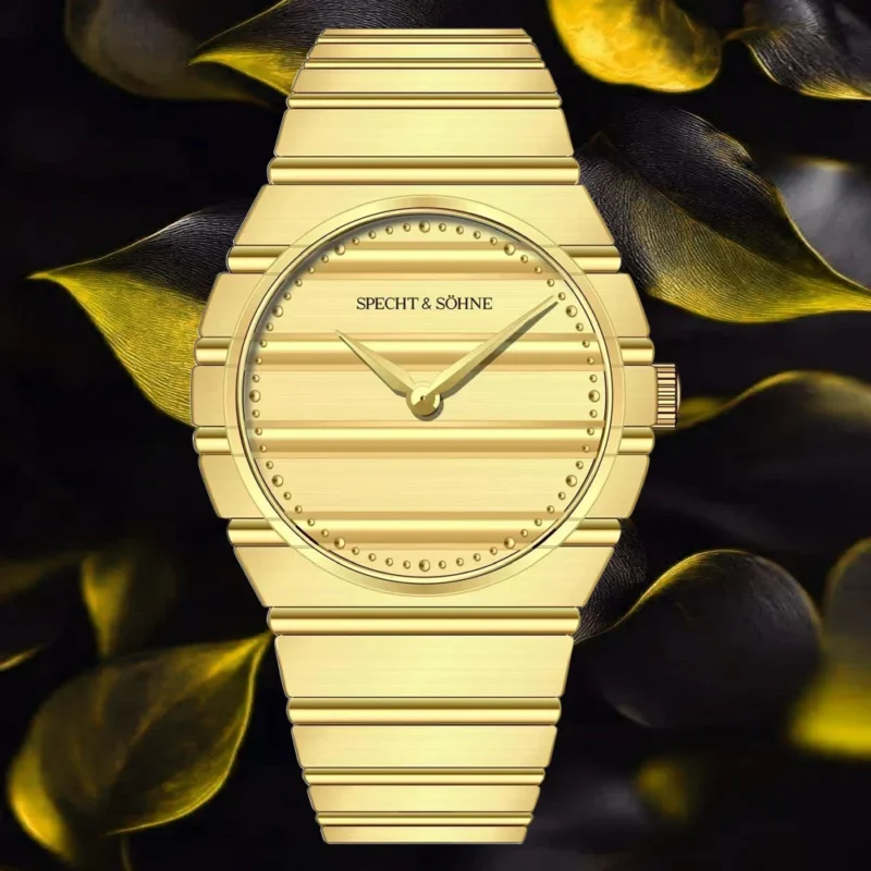 Ultra-Thin Gold Quartz Watch with Sapphire Crystal and Stainless Steel Bracelet