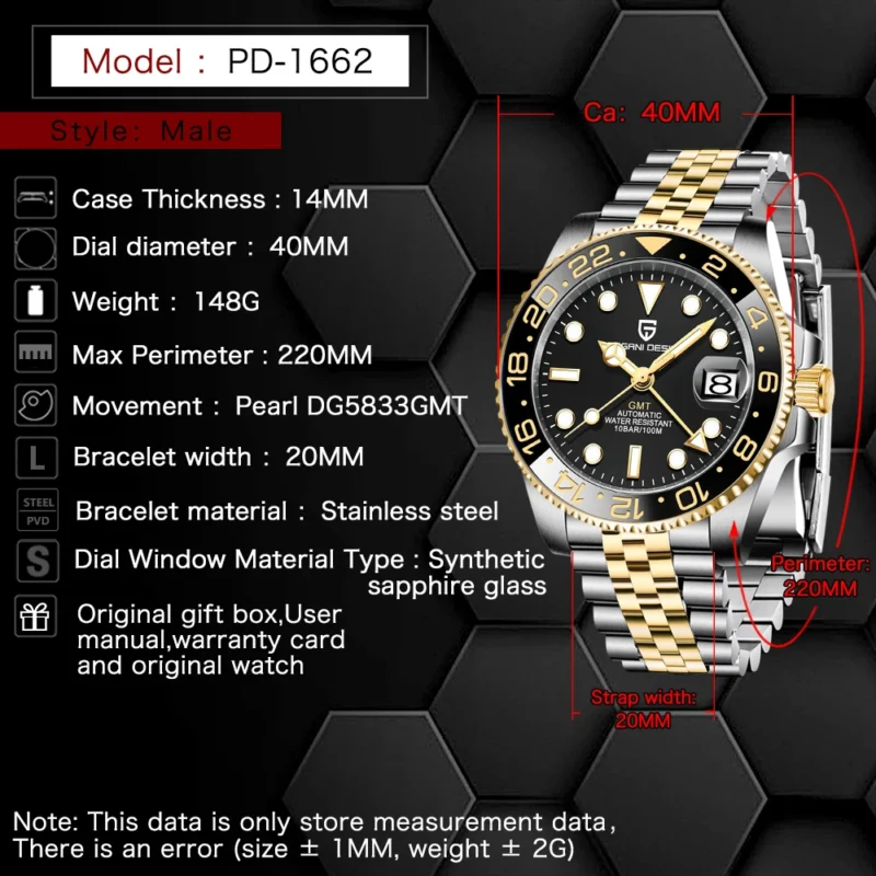 GMT Automatic Dive Watch with Sapphire Crystal and Stainless Steel Bracelet - Image 5