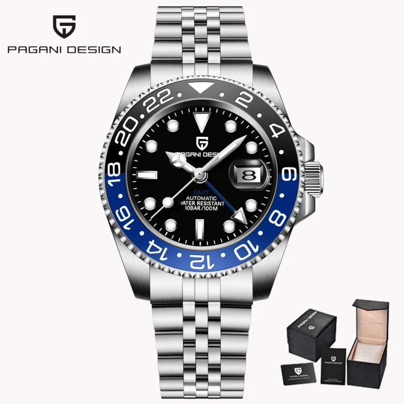 GMT Automatic Watch with Left Crown Sapphire Crystal and Stainless Steel Bracelet - Image 14
