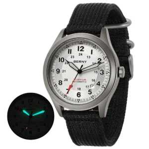 Titanium Pilot Field Automatic Watch with Super Luminous Dial and Canvas Strap