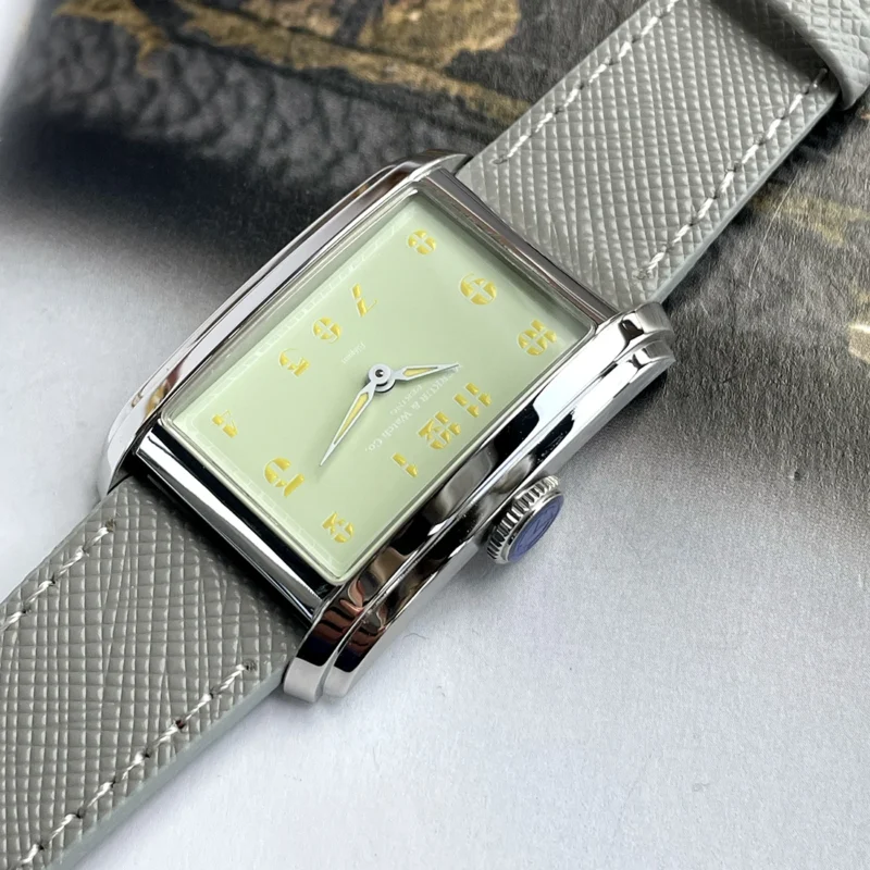 Rectangular Automatic Watch with Sapphire Crystal and Leather Strap - Image 12