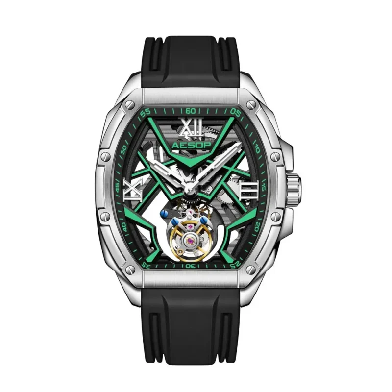 Luxury Skeleton Tourbillon Manual Wind Watch with Sapphire Crystal and Rubber Strap - Image 7
