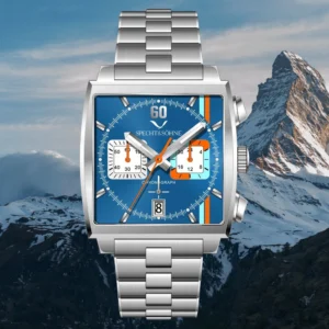 Luxury Rectangular Chronograph Quartz Watch with Stainless Steel Bracelet and Calendar Function