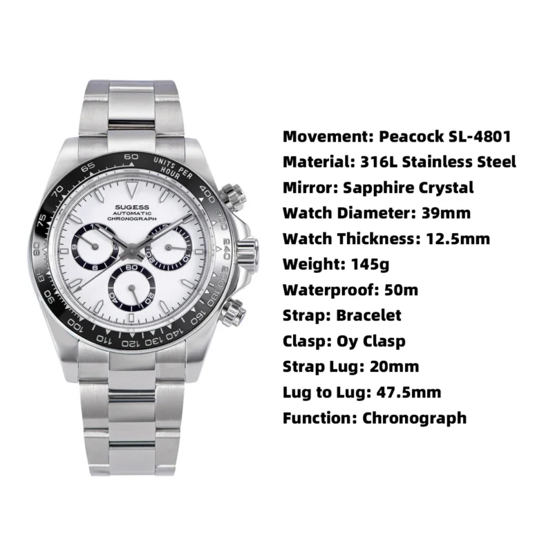 Professional Chronograph Automatic Dive Watch with Ceramic Bezel and Stainless Steel Bracelet - Image 6