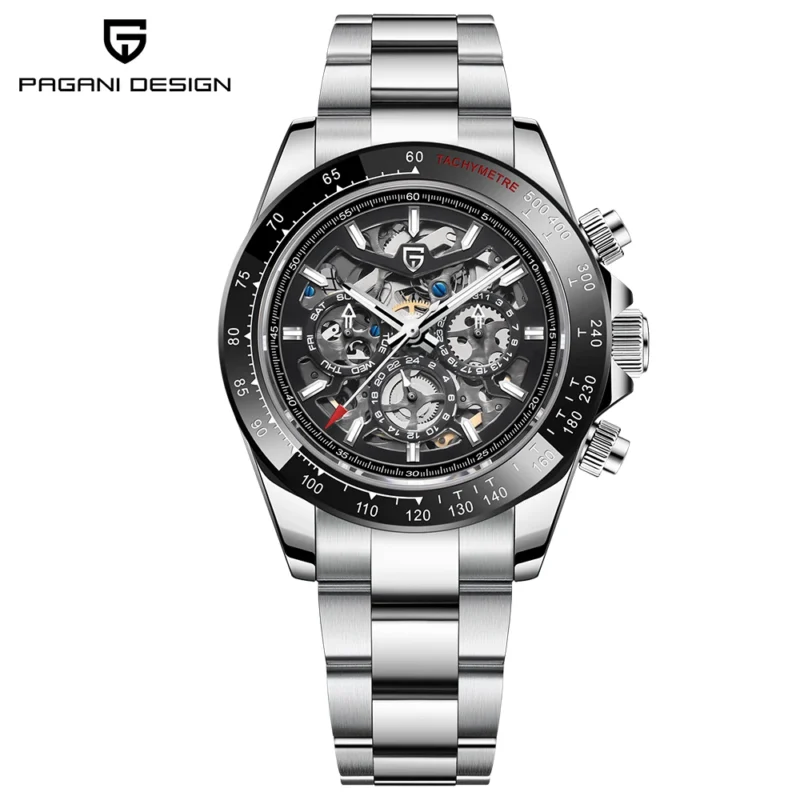 PAGANI DESIGN Luxury Automatic Dive Watch with Rainbow Bezel and Stainless Steel Bracelet - Image 9