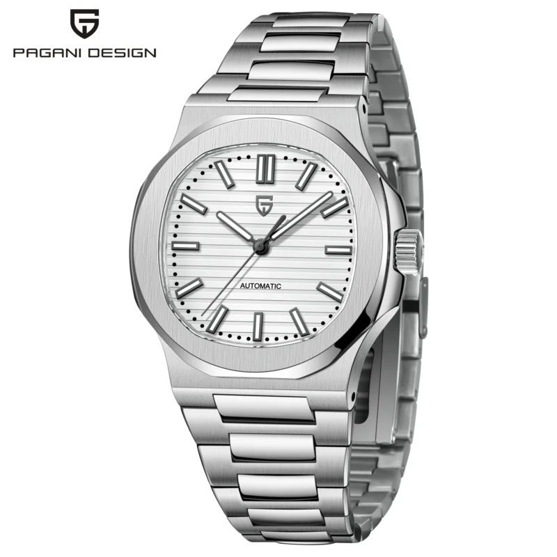 Luxury Tonneau Automatic Watch with Sapphire Crystal and Stainless Steel Bracelet - Image 10