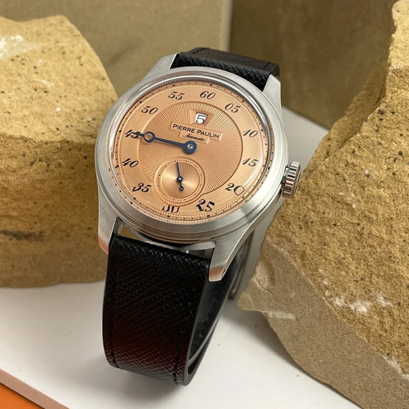 Vintage Jumping Hour Automatic Watch with Salmon Dial and Bonklip Bracelet - Image 9
