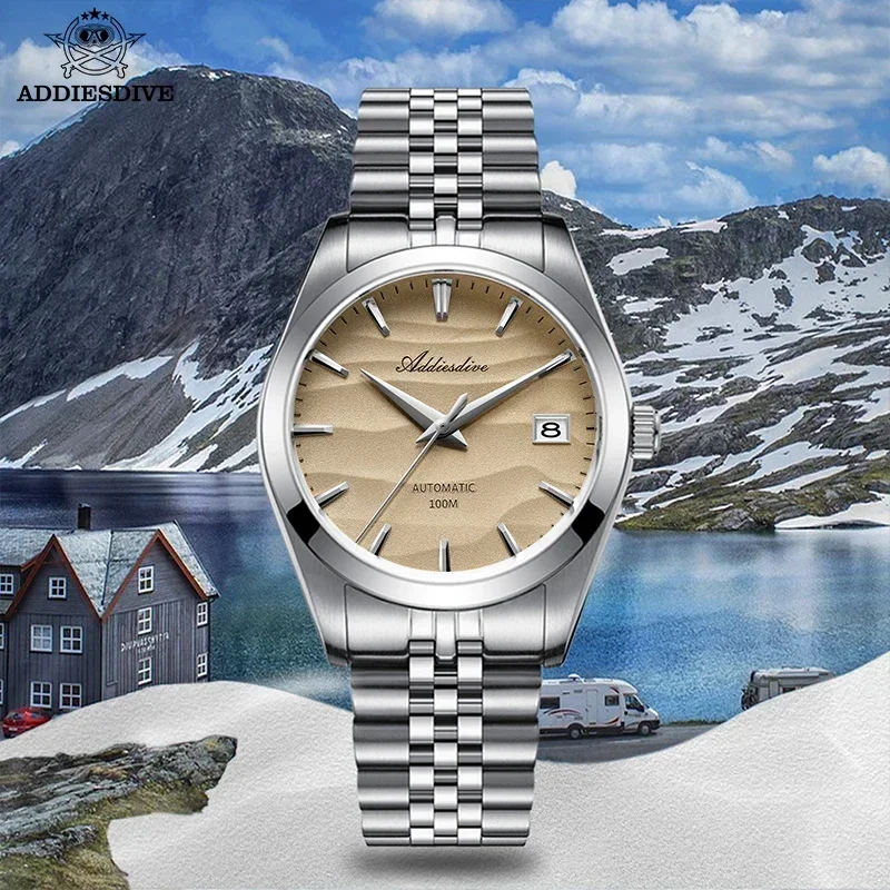 Distinctive desert-colored dial with elegant finish and applied indices