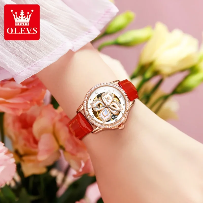 Elegant Ladies Automatic Butterfly Dial Watch with Ceramic Band and Luminous Display - Image 5