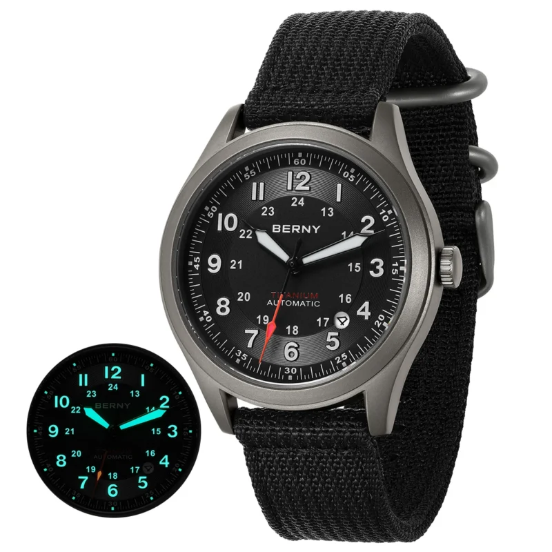 Titanium Field Automatic Watch with Sapphire Crystal and Canvas Strap