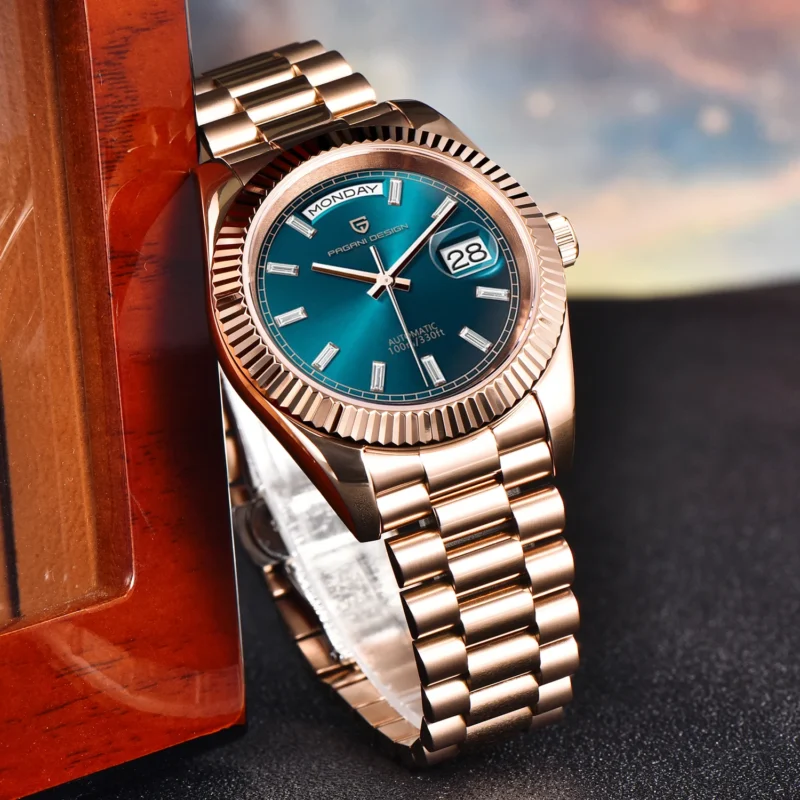 Luxury Automatic Watch with Sapphire Crystal and Rose Gold Stainless Steel Bracelet - Image 5