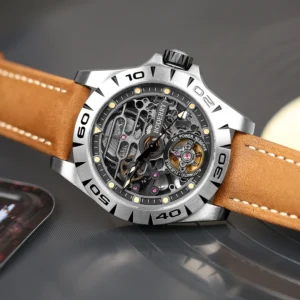 Urban Skeleton Automatic Watch with Titanium Case and Leather Strap