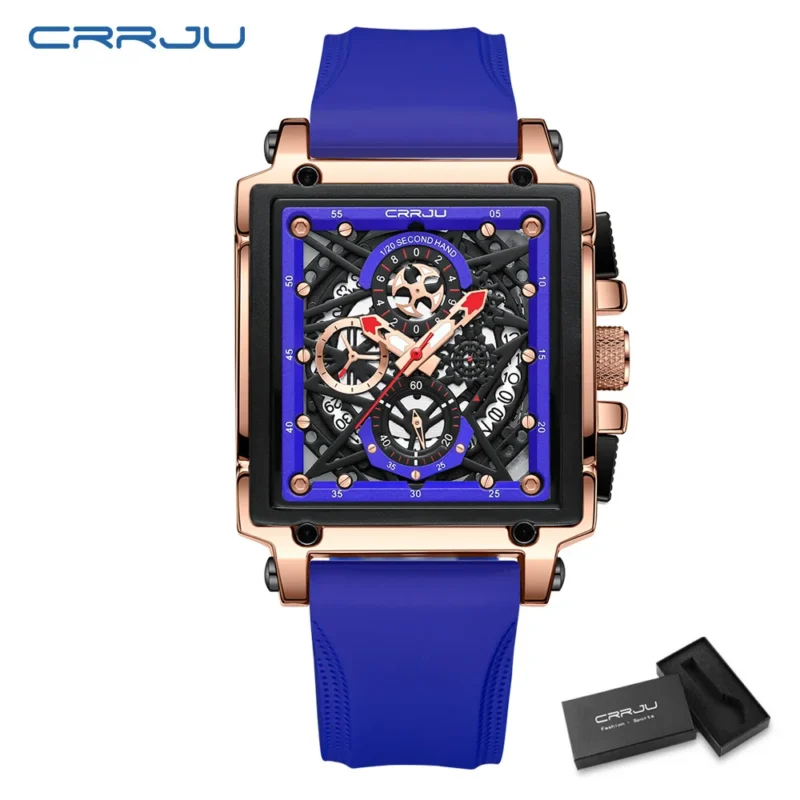 Square Chronograph Quartz Watch with Hollow Design and Silicone Strap - Image 10