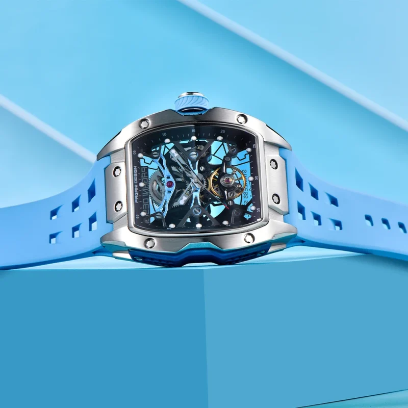 Luxury Skeleton Automatic Watch with Sapphire Crystal and Rubber Strap - Image 4